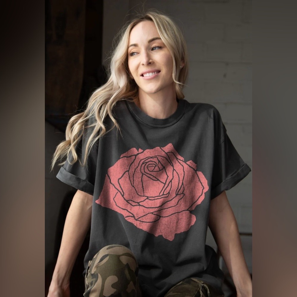 Free People Girl Dangerous Rose Boyfriend Tee in Vintage Black - Size XS